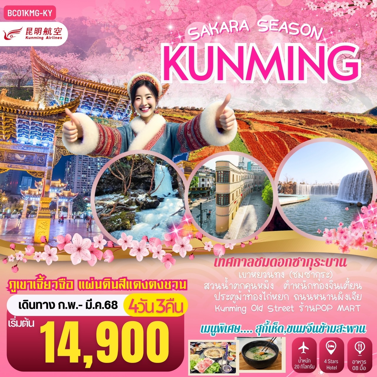 ทัวร์ญี่ปุ่น SAKURA SEASON KUNMING คุนหมิง ภูเขาหิมะเจี้ยวจื่อ แผ่นดินสีแดง“ตงชวน”4วัน3คืน (KY)