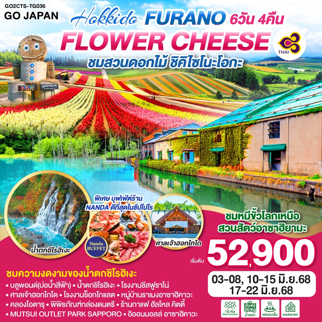 ทัวร์ญี่ปุ่น HOKKAIDO FURANO FLOWER CHEESE 6คืน 4วัน  (TG)