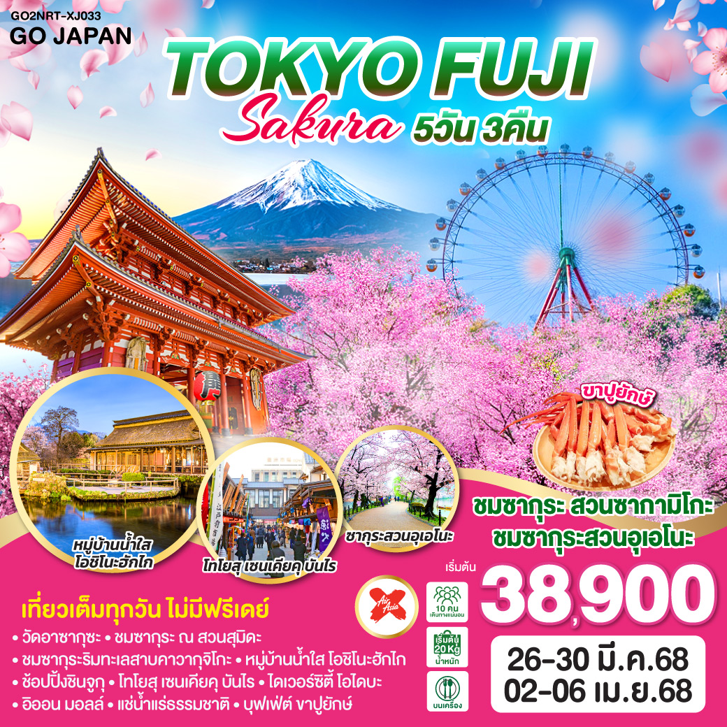 ทัวร์ญี่ปุ่น TOKYO FUJI SAKURA FREE DAY 6วัน 4คืน  (XJ)