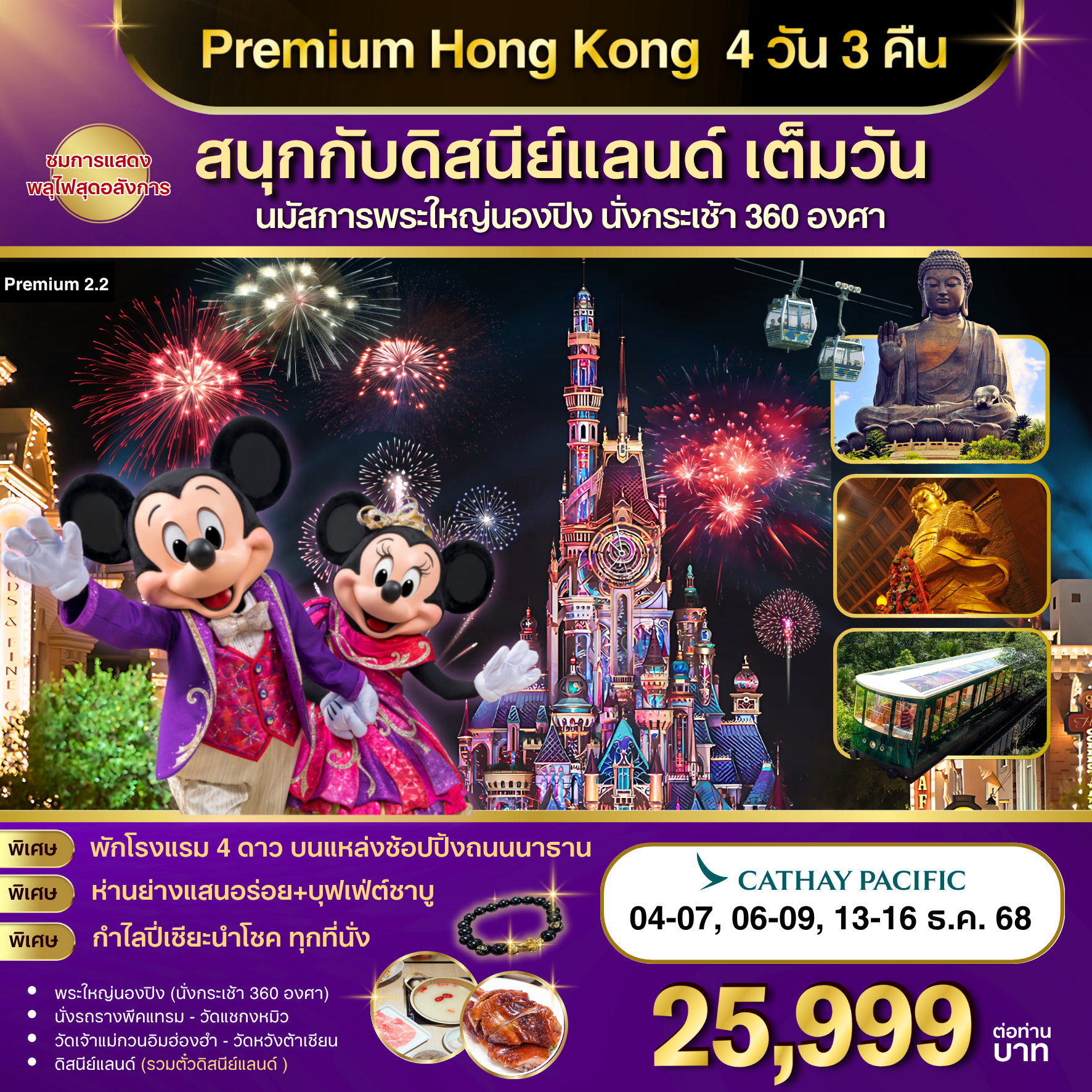 Premium-2.2  ฮ่องกง-ดิสนีย์แลนด์-พระใหญ่นองปิง 4 วัน 3 คืน  (CX)